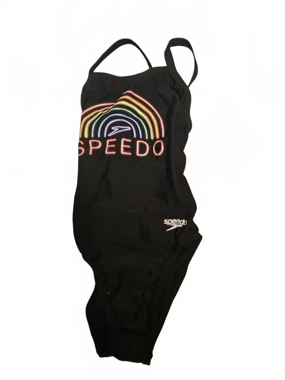 Speedo Kids Pride Collection Women's Size 26 One Piece Swimsuit Black Rainbow